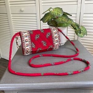 Vintage 90s Vera Bradley Red Paisley Tri Fold Crossbody Bag Wallet